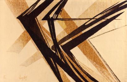 Robert WOGENSKY (né en 1919) 
Grand vol roux
Tapisserie rectangulaire en laine polychrome...