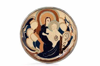 ANNE DANGAR (1885-1951) à MOLY SABATA 
Grand plat circulaire en céramique émaillée...