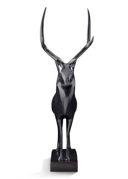 François POMPON (1855-1933) Le grand cerf Epreuve en bronze à patine noire nuancée...