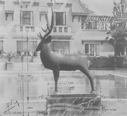 François POMPON (1855-1933) Le grand cerf Epreuve en bronze à patine noire nuancée...