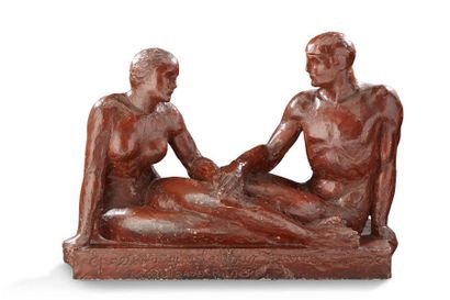 MAURICE GUIRAUD RIVIERE (1881-1967) Sculpture en plâtre à patine brune figurant un...