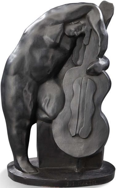JAN & JOËL MARTEL (1896-1966) Sculpture en terre cuite patinée noire figurant une...