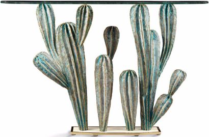 ALAIN CHERVET (né en 1944) "Cactus Lanzarote"
Console en laiton oxydé vert turquoise...