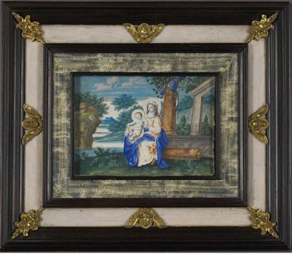 École française vers 1650 Vierge à l'Enfant dans un paysage
Gouache
9 x 13 cm