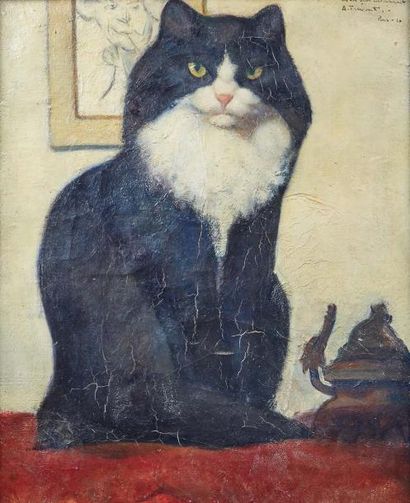École française début XXe siècle Le chat
Huile sur toile, signée A. Fremont, située...