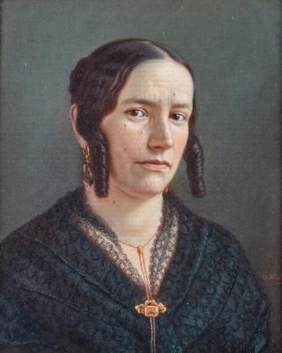 Wilhem WINTZ (1823-1899) Portrait de femme endeuillée
Pastel sur papier contrecollé...