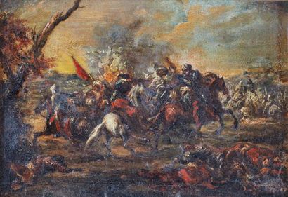 Attribué à Francesco SIMONINI (1686-c.1755) Scène de bataille de cavaliers
Huile...