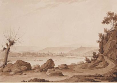 Auguste THIERRIAT (Lyon 1789-1870) Vue de Lyon
Plume et encre brune, lavis brun,...