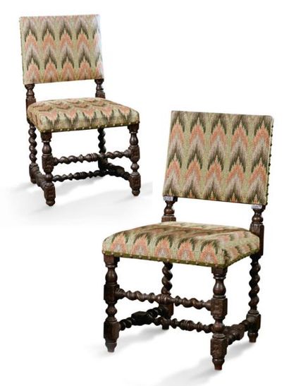 null Paire de chaises en bois naturel tourné.
Epoque Louis XIII