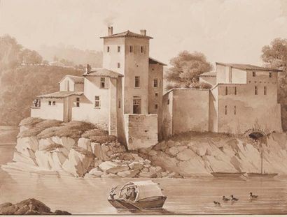 Auguste THIERRIAT (Lyon 1789-1870) Vue de l'Ile Barbe depuis Saint Rambert
Plume...