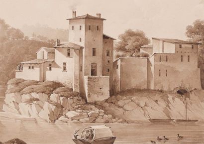 Auguste THIERRIAT (Lyon 1789-1870) Vue de l'Ile Barbe depuis Saint Rambert
Plume...