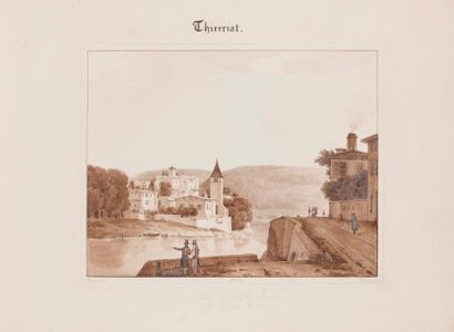 Auguste THIERRIAT (Lyon 1789-1870) Vue de l'Ile de Barbe
Plume et encre brune, lavis...