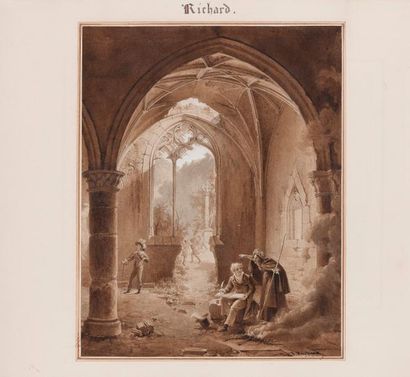 Fleury RICHARD (Lyon 1777-Ecully 1852) L'écrivain dans les ruines d'une abbaye
Plume...
