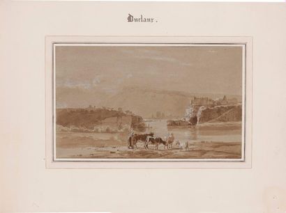 Antoine DUCLAUX (Lyon 1783-Sainte Foy les Lyon 1868) Le troupeau au bord du fleuve
Plume...