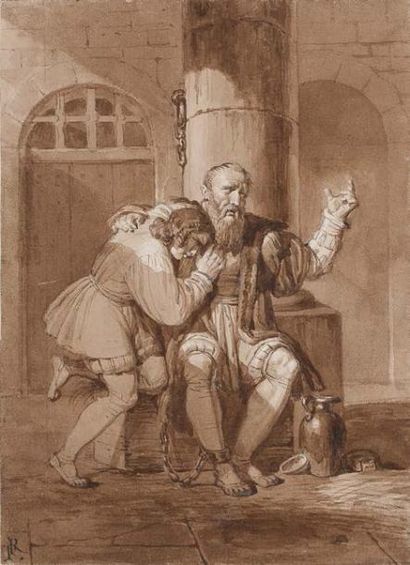 Pierre REVOIL (Lyon 1776-Paris 1842) Semblançay et son fils
Plume et encre brune,...