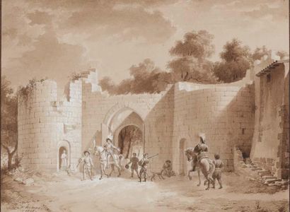 Fleury RICHARD (Lyon 1777-Ecully 1852) Vue de la Porte de la Cavalerie à Arles, avec...