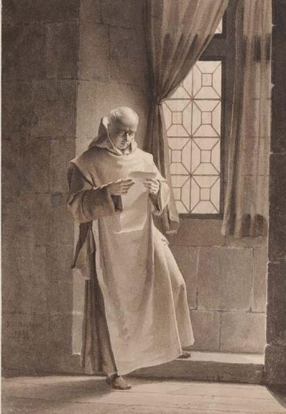 Fleury RICHARD (Lyon 1777-Ecully 1852) Un moine lisant une lettre
Plume et encre...