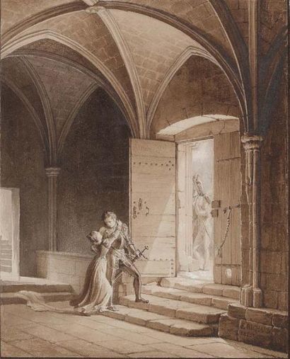 Fleury RICHARD (Lyon 1777-Ecully 1852) Les adieux
Plume et encre grise et brune,...