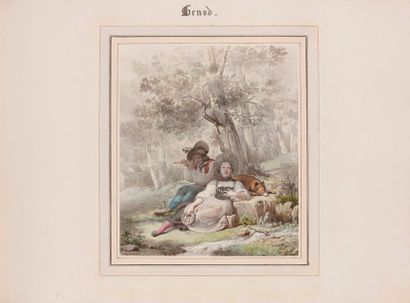 Michel Philibert GENOD (Lyon 1796-1862) Les pastoureaux au bord du ruisseau
Lavis...