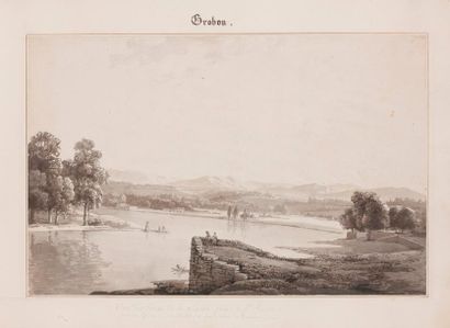 Jean Michel GROBON (Lyon 1770-1853) Vue des bords de la Saône depuis Saint Rambert
Plume...