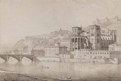 Jean Michel GROBON (Lyon 1770-1853) Vue de la cathédrale Saint Jean depuis les quais
Plume...