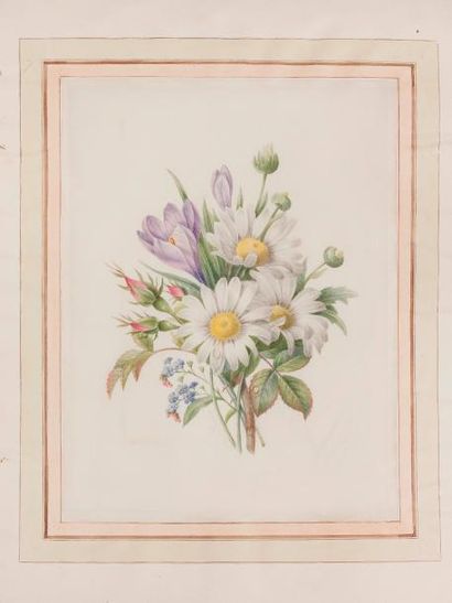Ernestine PANCKOUCKE (Paris 1784-1860) Bouquet de roses, marguerites et myosotis
Aquarelle
Signé...