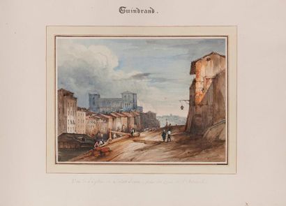 Antoine GUINDRAND (Lyon 1801-1843) Vue de l'église de Saint Jean depuis le quai de...