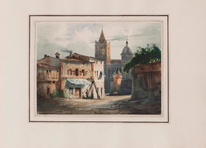 Laurent Hippolyte LEYMARIE (Lyon 1809-Saint Rambert en Bugey 1844) Vue d'un vieux...
