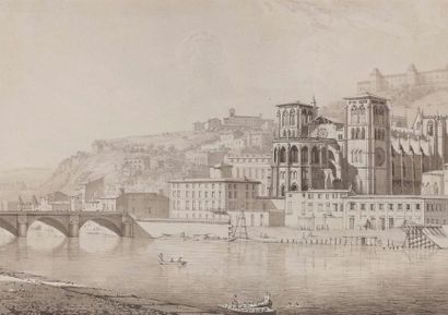 Jean Michel GROBON (Lyon 1770-1853) Vue de la cathédrale Saint Jean depuis les quais
Plume...
