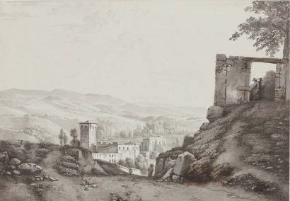 Jean Michel GROBON (Lyon 1770-1853) Vue de l'Arbresle
Plume, encre noire et grise,...