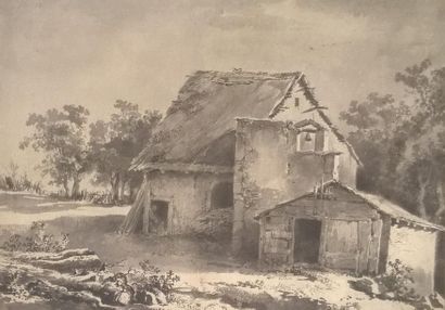 École Française du XIXe siècle La vieille ferme
Plume et encre noire et grise, lavis...