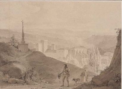Balthazar Jean BARON (Lyon 1788-1869) Vue de l'Arbresle et du château de Saint Bel
Plume...