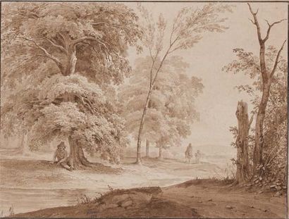 Balthazar Jean BARON (Lyon 1788-1869) Un promeneur se reposant sous un arbre, à la...