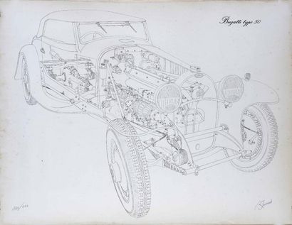 Robert Jarraud Vue éclatée de la Bugatti type 50
Lithographie. Signée en bas à droite...