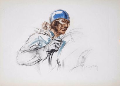 GEO HAM (Georges Hamel; 1900-1972) Pilote au casque bleu
Lithographie en couleurs....