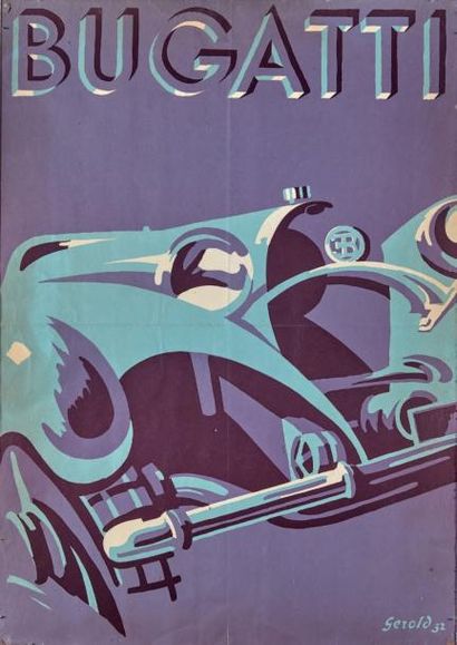 Hunziker GEROLD (1894-1980) Affiche Bugatti type 55, 1932
Taches, pliures et trous...