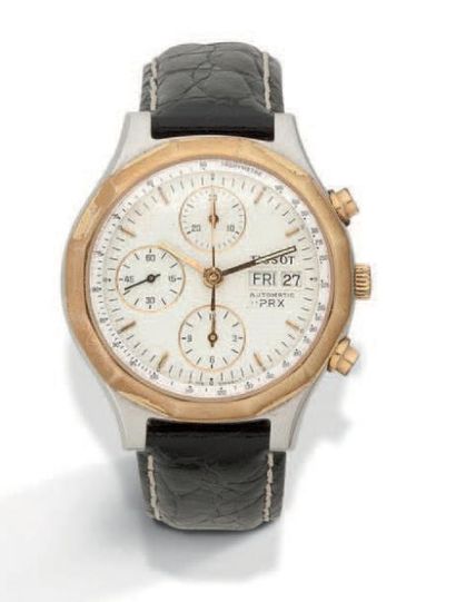 TISSOT Vers 2000 Chronographe automatique en acier. Cadran blanc, trois compteurs,...