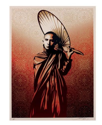 Shepard FAIREY (né en 1970) Burmese monk, 2009 Affiche sérigraphiée, signée, datée...