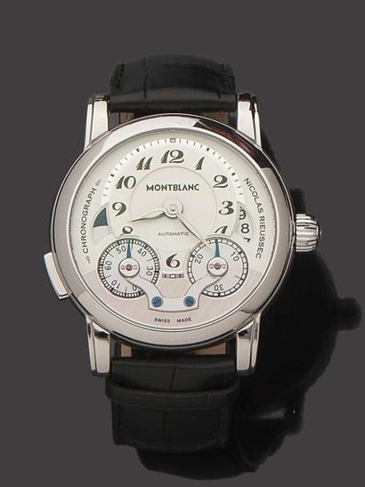 MONTBLANC Chronograph. Vers 2010.
Modèle homme en acier automatique.
Cadran excentré...