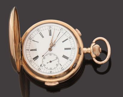 LA MAISONNETTE.Vers 1900 N° 69912.
Montre de poche savonnette en or 18K (750). Cadran...