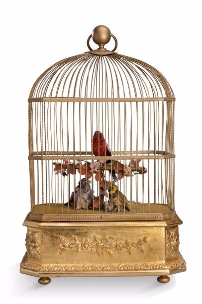 BONTEMPS °Singing Bird H 53. Vers 1880.
Automate à 3 oiseaux chanteur.
Cage rectangle...