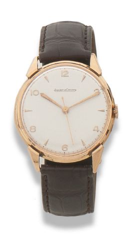 JAEGER-LECOULTRE.Vers 1950 
Modèle homme or rose 18K (750) rond.
Cadran argenté,...