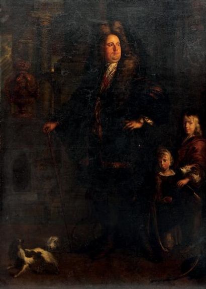 ATTRIBUÉ À JAN DE REYN (1610-1678) 
Portrait d'homme et ses enfants
Toile 298 x 229...