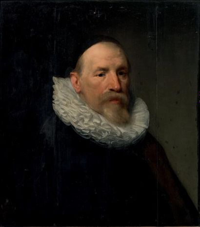 Attribué à Michiel van MIEREVELT (1566 - 1641) 
Portrait d'homme à la collerette
Panneau...