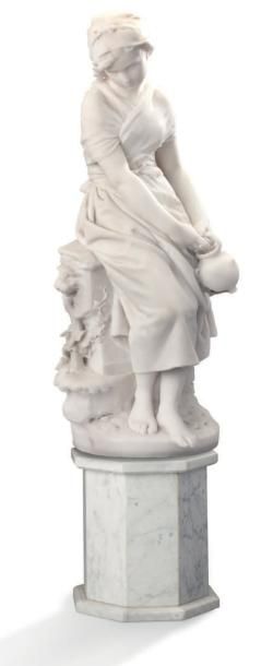 MOREAU Mathurin (1822 - 1912) 
Jeune fille à la cruche
Sculpture en marbre blanc
H:...