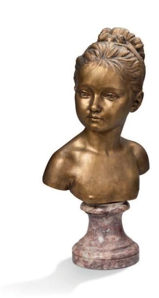 D'APRÈS JEAN-ANTOINE HOUDON (1741-1828) 
Buste de Louise Brongniart
Bronze à patine...