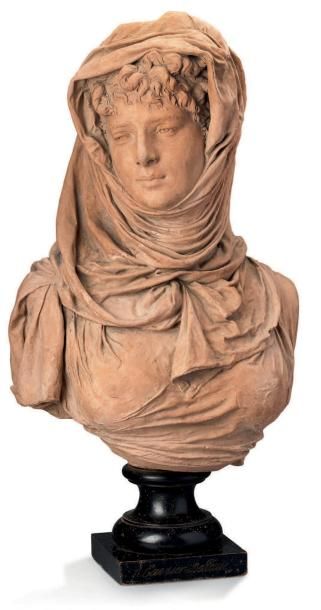 CARRIER-BELLEUSE Albert-Ernest (1824-1887) 
Buste d'une femme voilée (Marguerite...