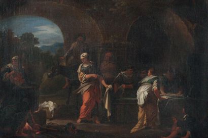 ATTRIBUÉ À MICHAEL SWEERTS (1618 - 1664) 
Les Lavandières
Toile 43,5 x 64,5 cm