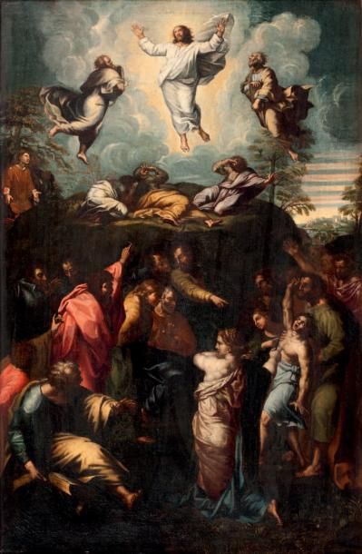 École ITALIENNE du XVIIe siècle d'après Raphaël 
La Transfiguration du Christ
Toile...