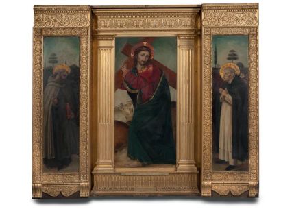 École ALLEMANDE du XXe siècle 
Triptyque avec le Christ entre saint Eusèbe et saint...